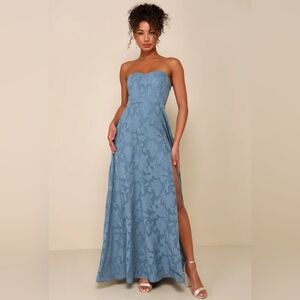 NWOT Lulu's Dusty Blue Floral Burnout Maxi Dress Size Large=10/12